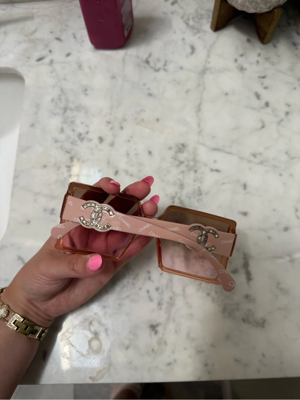 CHANEL Square Pink Gradient Women's Sunglasses
